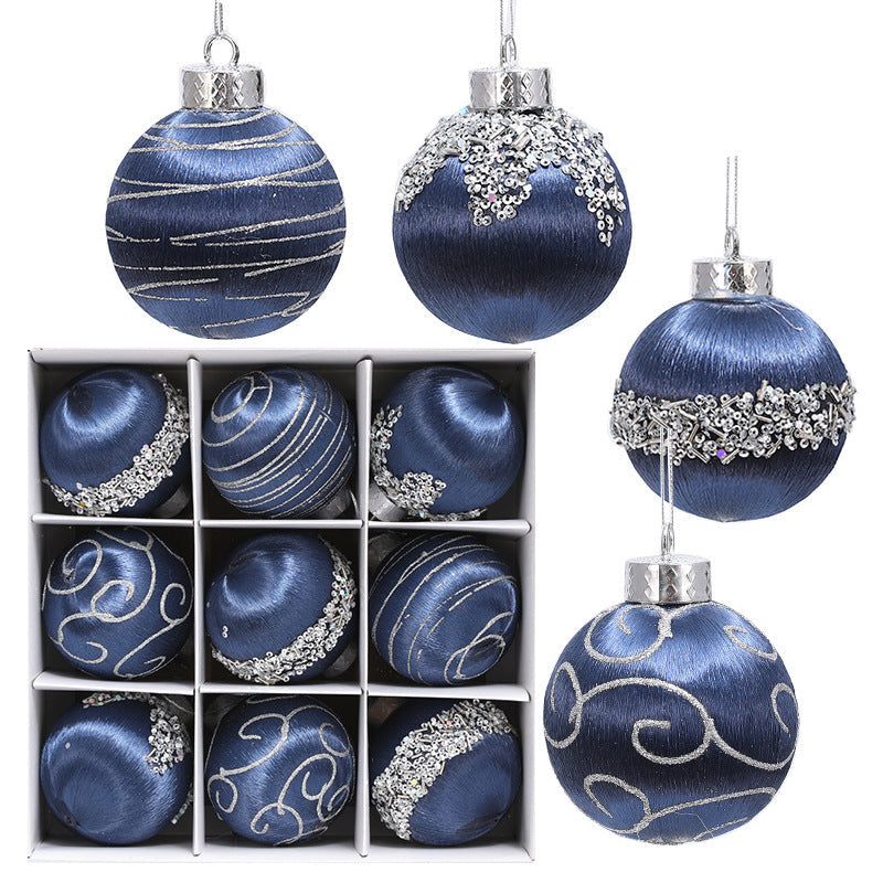 HKM-924819 Christmas Foam Painted Silk Ball Ornaments – 8cm, Mixed Colors (9 Pack)