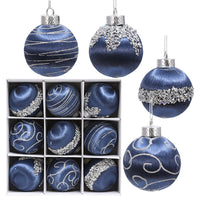 HKM-924819 Christmas Foam Painted Silk Ball Ornaments – 8cm, Mixed Colors (9 Pack)