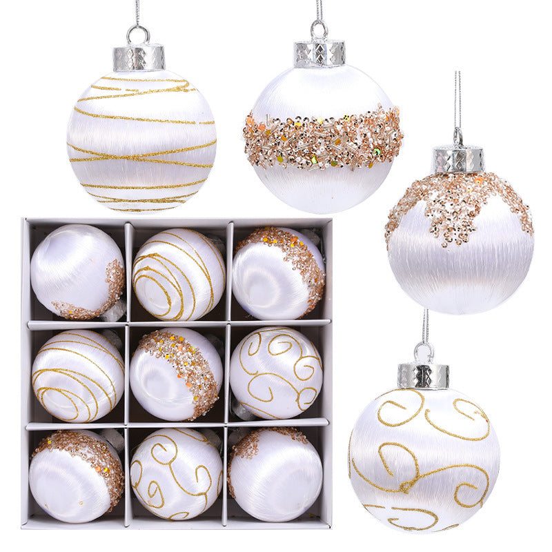HKM-924819 Christmas Foam Painted Silk Ball Ornaments – 8cm, Mixed Colors (9 Pack)