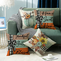 HKM-924883 Fall Pumpkin Home Sweet Home Throw Pillow Cover - 18x18 Inch Autumn Floral Accent for Sofa and Couch Decor