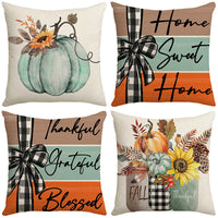 HKM-924883 Fall Pumpkin Home Sweet Home Throw Pillow Cover - 18x18 Inch Autumn Floral Accent for Sofa and Couch Decor