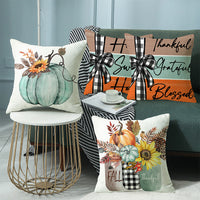 HKM-924883 Fall Pumpkin Home Sweet Home Throw Pillow Cover - 18x18 Inch Autumn Floral Accent for Sofa and Couch Decor