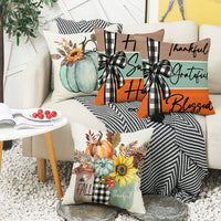HKM-924883 Fall Pumpkin Home Sweet Home Throw Pillow Cover - 18x18 Inch Autumn Floral Accent for Sofa and Couch Decor