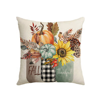 HKM-924883 Fall Pumpkin Home Sweet Home Throw Pillow Cover - 18x18 Inch Autumn Floral Accent for Sofa and Couch Decor