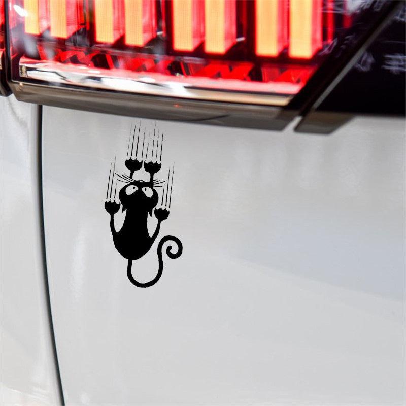 HKM-925139 Funny Cat Reflective Car Stickers - 15x7.5CM Decals for Doors, Windows, and Trunks in Black & White