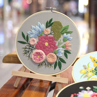 HKM-925203 Beginner's DIY Hand Embroidery Kit - Canvas with Floral and Leaf Patterns, Complete Material Package
