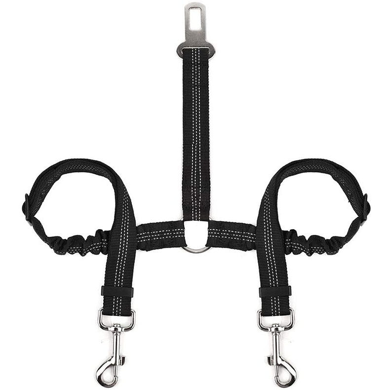 HKM-925203 Double-Ended Pet Car Seat Belt with Traction Rope for Two Pets