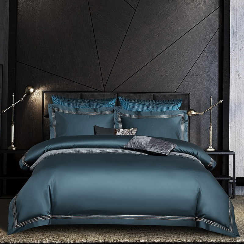 HKM-925203 Long-Staple Cotton 4-Piece Bedding Set for 1.5-1.8M and 2.0M Beds, Soft and Durable