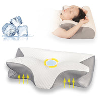 HKM-925331 Memory Foam Cervical Support Pillow - Slow Rebound Ox Horn Shape, 59x40x12cm, Tencel Diamond Lattice