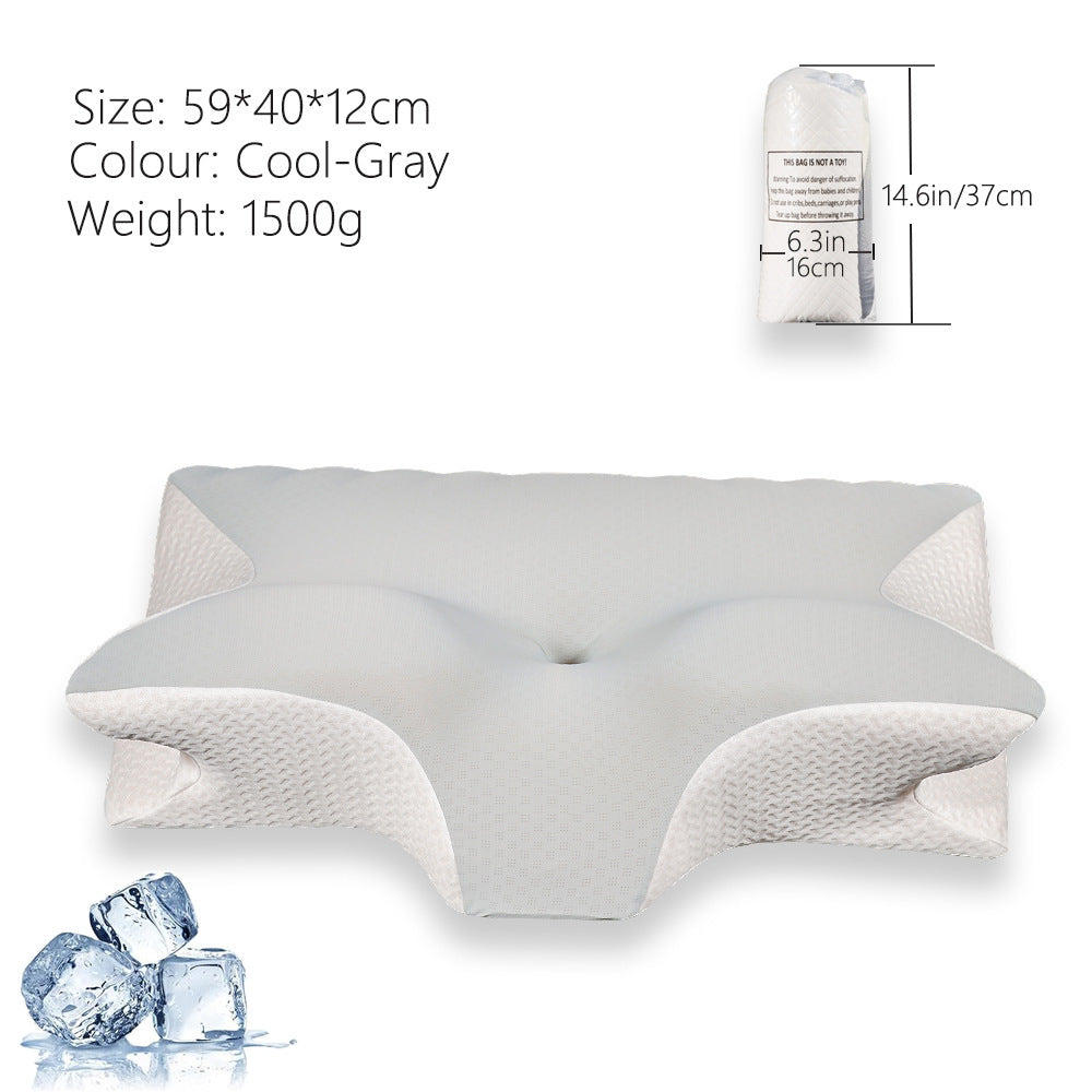 HKM-925331 Memory Foam Cervical Support Pillow - Slow Rebound Ox Horn Shape, 59x40x12cm, Tencel Diamond Lattice