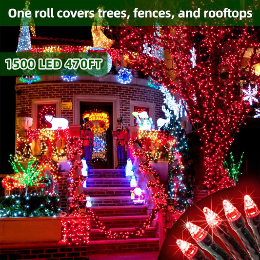 HKM-925395 470ft 1500 LED Outdoor Christmas String Lights - 12 Modes, Dimmable, Timer, Waterproof for Home and Holiday Decor