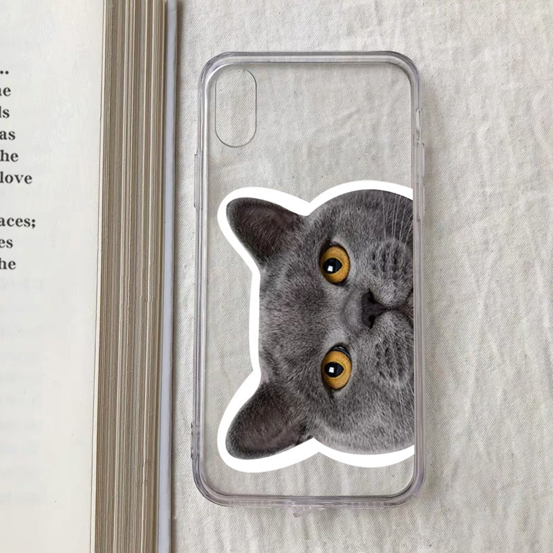 HKM-925459 Transparent Cat Print Protective Phone Case for Apple iPhone Models