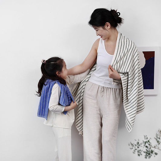 HKM-925779 Parent-Child Long-Staple Cotton Yarn-Dyed Rhombus and Striped Towels Set