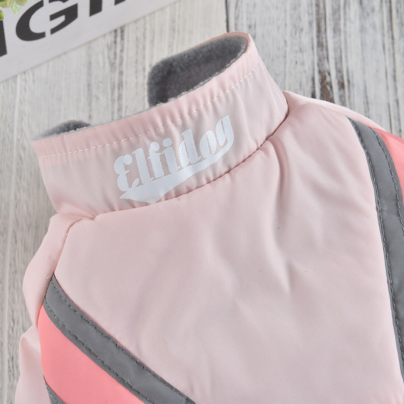 HKM-925971 Reflective Strip Stitching Jacket for Dogs – Casual Two-Legged Clothing in Pink, Purple, and Blue, Sizes S to XXL