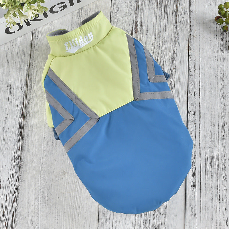 HKM-925971 Reflective Strip Stitching Jacket for Dogs – Casual Two-Legged Clothing in Pink, Purple, and Blue, Sizes S to XXL