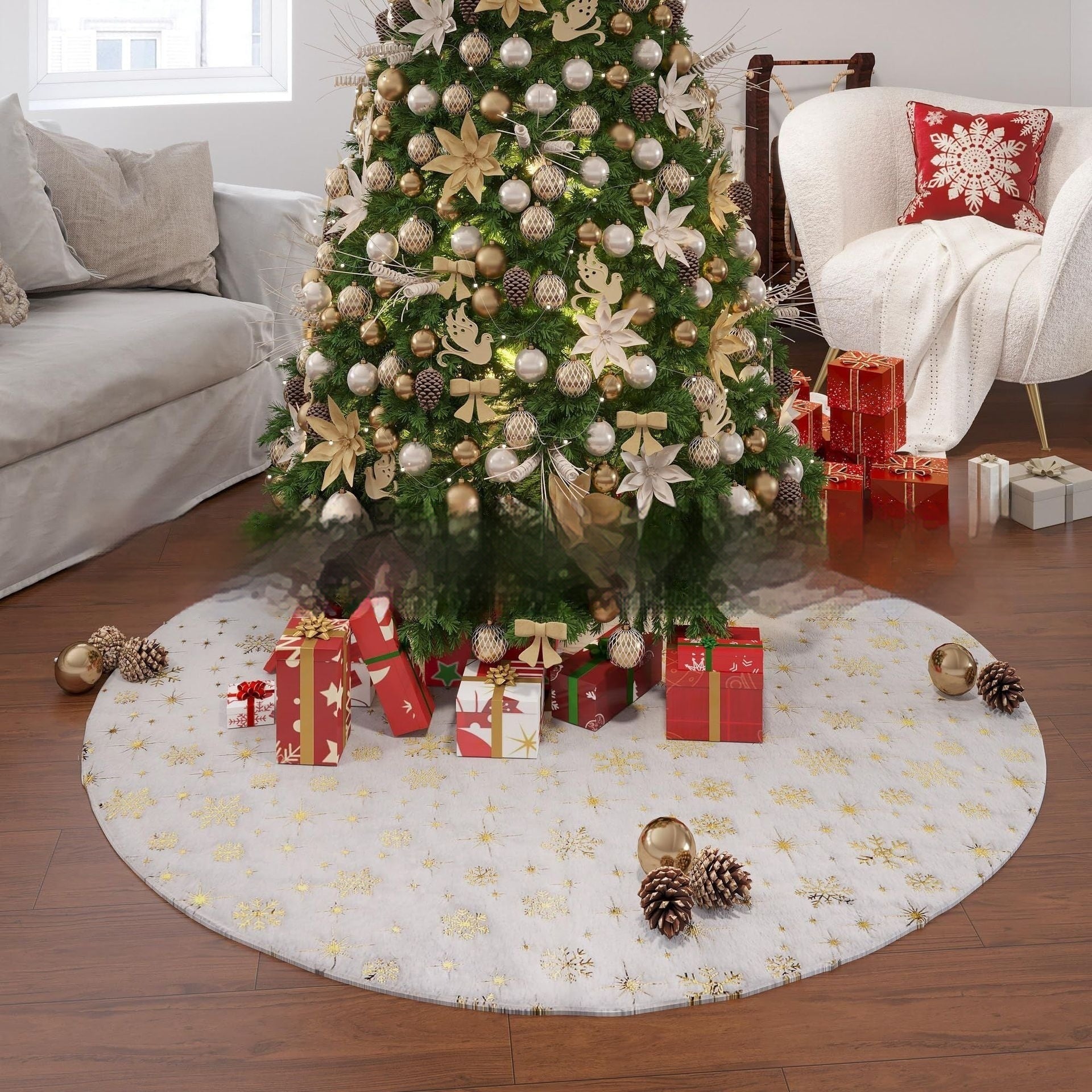 HKM-926163 Plush Christmas Tree Group Mat - Snowflake Star Design, Available in Various Sizes