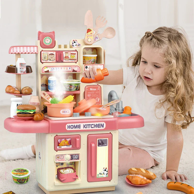 Children's Mini Kitchen Play Set with Light - Pretend Cooking Table Toy for Ages 2 to 14