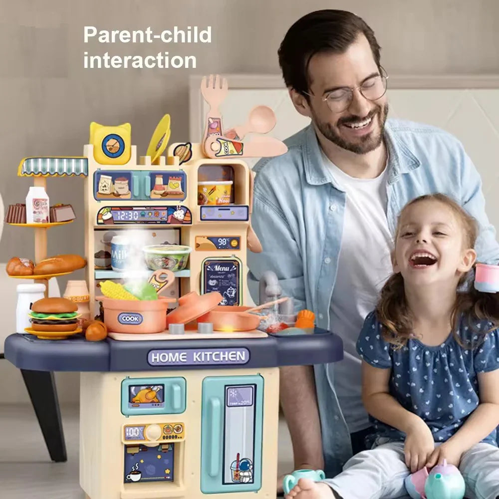 Children's Mini Kitchen Play Set with Light - Pretend Cooking Table Toy for Ages 2 to 14