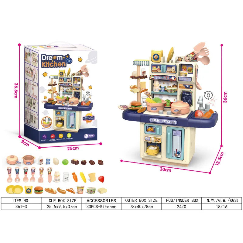 Children's Mini Kitchen Play Set with Light - Pretend Cooking Table Toy for Ages 2 to 14