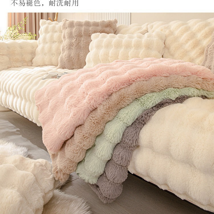 HKM-926355 Nordic Style Thickened Plush Sofa Cushion in Bubble Rabbit Fur - Various Sizes & Colors Available