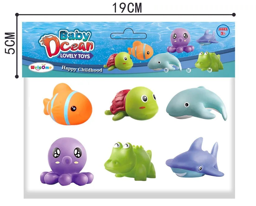 HKM-927315 Eco-Friendly Silicone Ocean Animal Bath Toys Set for Toddlers - 6 Pieces, Mold-Free Fun