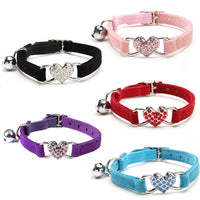 HKM-927379 Plush Fabric Pet Collar with Water Diamond Design and Bell - Monochrome Colors