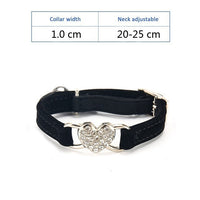 HKM-927379 Plush Fabric Pet Collar with Water Diamond Design and Bell - Monochrome Colors