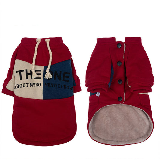HKM-927763 Cozy Cotton Sweater for Small Dogs – Fall Winter Two-Legged Design in Red, Blue, and Gray