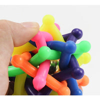 HKM-927955 Colorful Bell Woven Ball Dog Chew Toy - Soft Rubber, 7CM Diameter