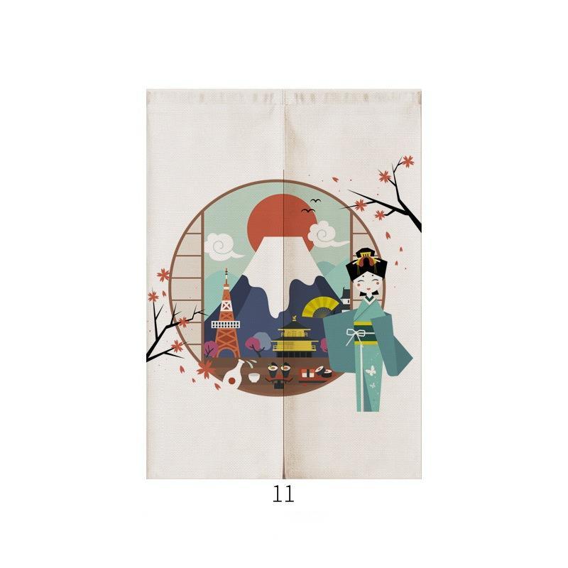 HKM-928211 Japanese Style Ukiyo-e Fabric Door Curtain - Decorative Home Entrance Drapery (Multiple Sizes Available)