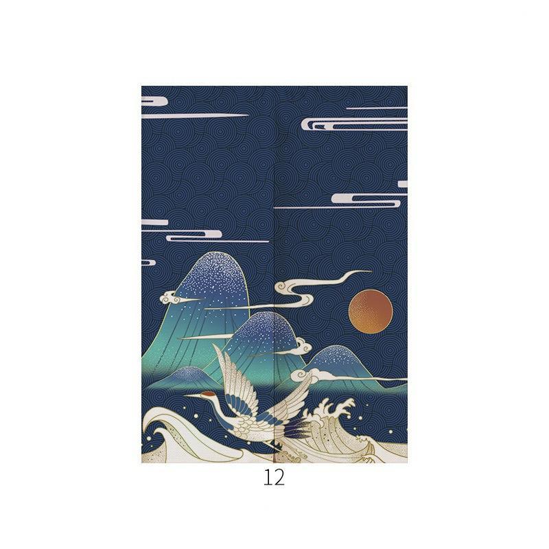 HKM-928211 Japanese Style Ukiyo-e Fabric Door Curtain - Decorative Home Entrance Drapery (Multiple Sizes Available)