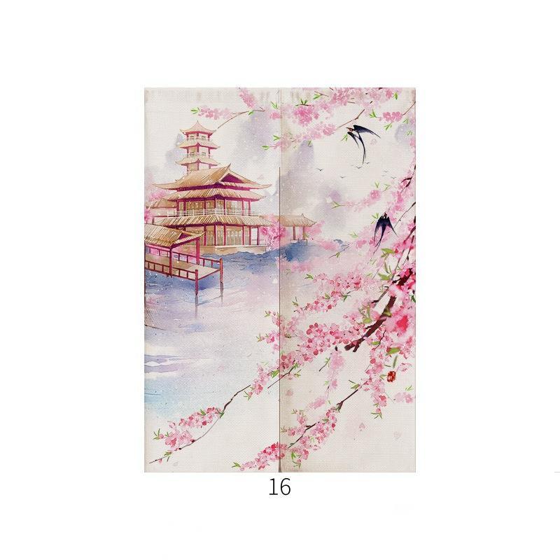 HKM-928211 Japanese Style Ukiyo-e Fabric Door Curtain - Decorative Home Entrance Drapery (Multiple Sizes Available)