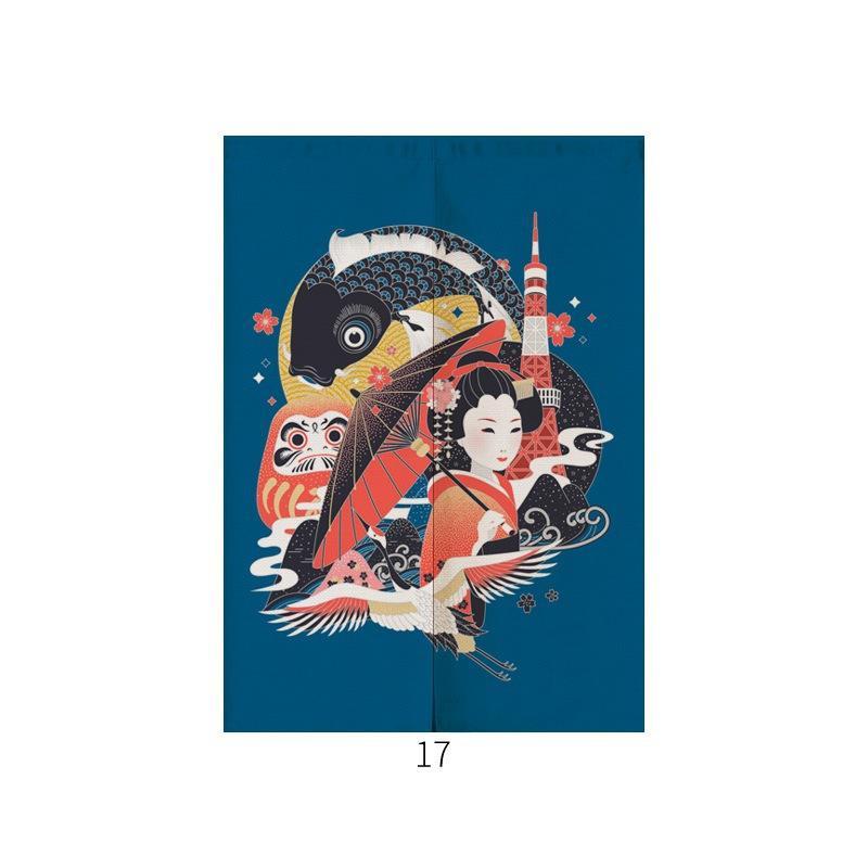HKM-928211 Japanese Style Ukiyo-e Fabric Door Curtain - Decorative Home Entrance Drapery (Multiple Sizes Available)