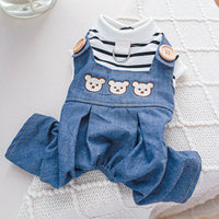 HKM-928275 Stylish Bear Jeans for Pets - Black and White Striped Suspender Pants