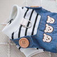 HKM-928275 Stylish Bear Jeans for Pets - Black and White Striped Suspender Pants