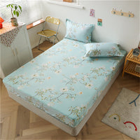 HKM-928467 Aloe Cotton Non-slip Mattress Protector Bed Sheet Cover with Floral Designs