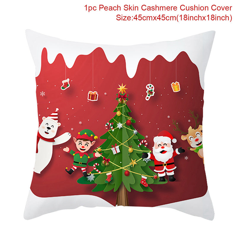 HKM-928467 Christmas-Themed Linen Pillowcase for Sofa Decoration - Red & Green, 45x45cm
