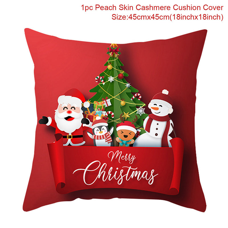 HKM-928467 Christmas-Themed Linen Pillowcase for Sofa Decoration - Red & Green, 45x45cm