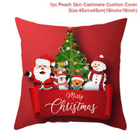 HKM-928467 Christmas-Themed Linen Pillowcase for Sofa Decoration - Red & Green, 45x45cm