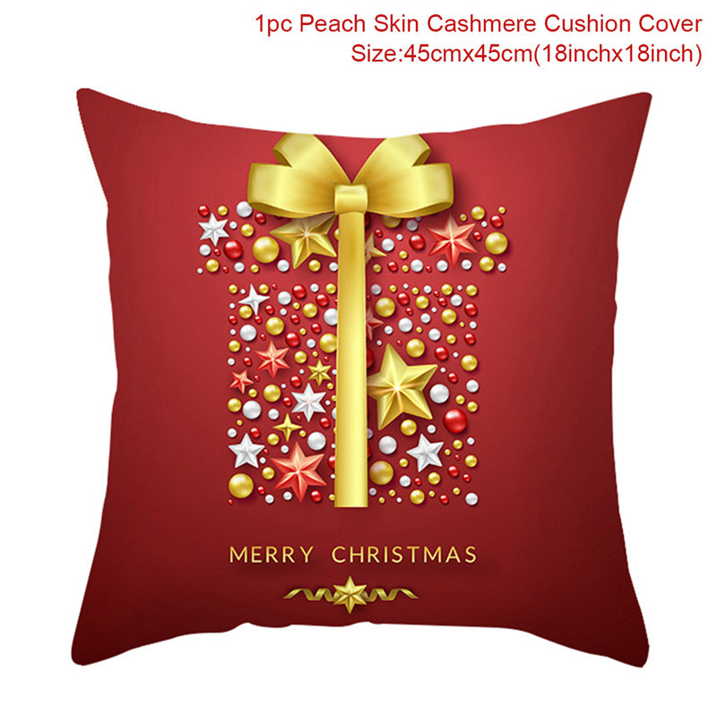 HKM-928467 Christmas-Themed Linen Pillowcase for Sofa Decoration - Red & Green, 45x45cm