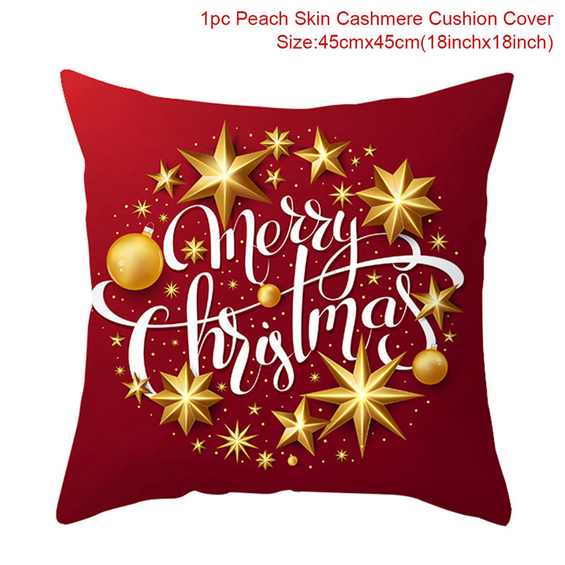HKM-928467 Christmas-Themed Linen Pillowcase for Sofa Decoration - Red & Green, 45x45cm