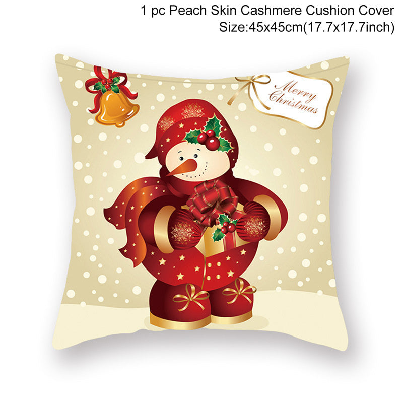 HKM-928467 Christmas-Themed Linen Pillowcase for Sofa Decoration - Red & Green, 45x45cm