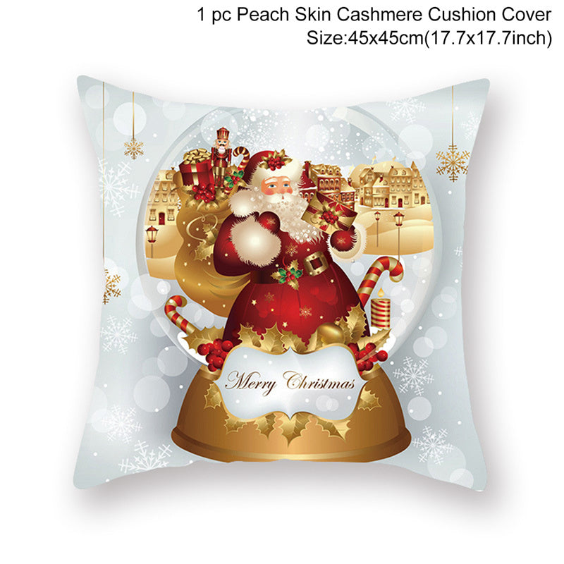 HKM-928467 Christmas-Themed Linen Pillowcase for Sofa Decoration - Red & Green, 45x45cm