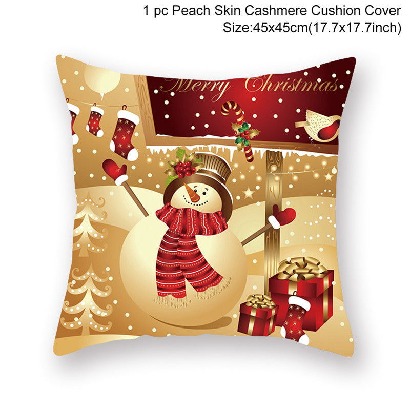 HKM-928467 Christmas-Themed Linen Pillowcase for Sofa Decoration - Red & Green, 45x45cm