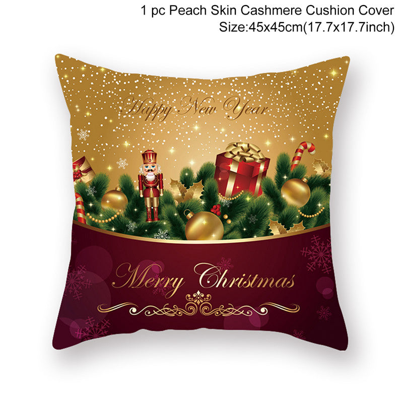 HKM-928467 Christmas-Themed Linen Pillowcase for Sofa Decoration - Red & Green, 45x45cm