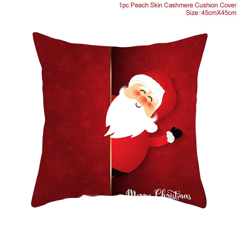 HKM-928467 Christmas-Themed Linen Pillowcase for Sofa Decoration - Red & Green, 45x45cm