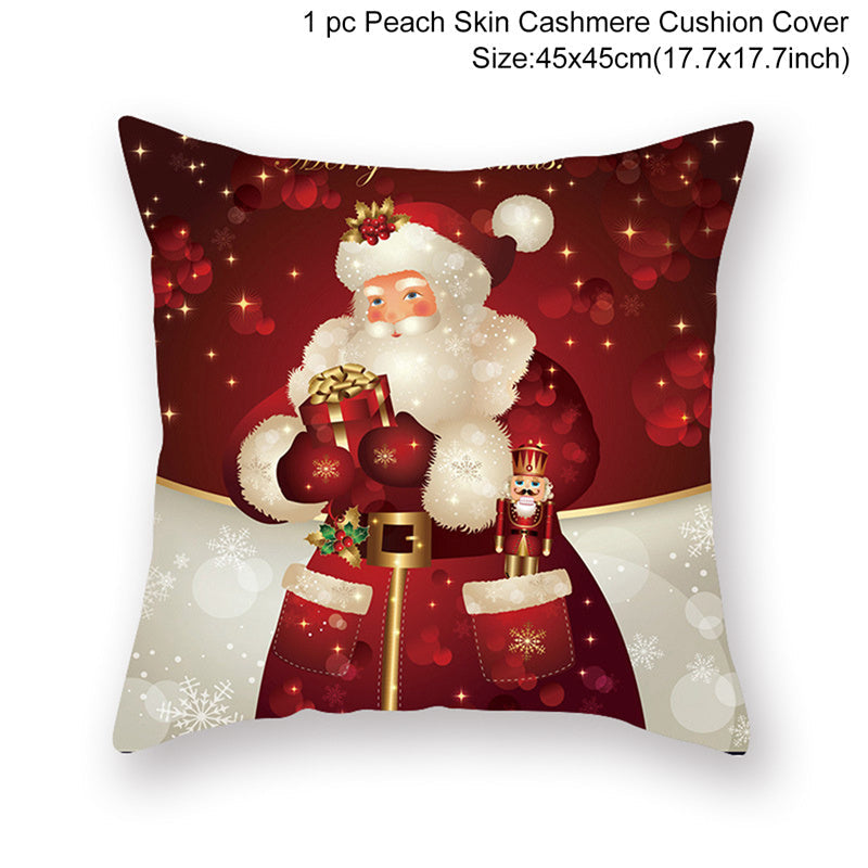 HKM-928467 Christmas-Themed Linen Pillowcase for Sofa Decoration - Red & Green, 45x45cm