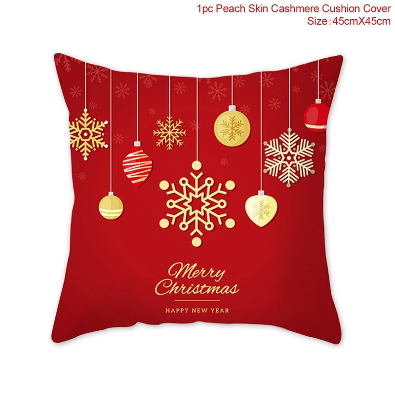 HKM-928467 Christmas-Themed Linen Pillowcase for Sofa Decoration - Red & Green, 45x45cm