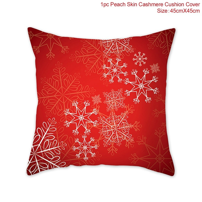 HKM-928467 Christmas-Themed Linen Pillowcase for Sofa Decoration - Red & Green, 45x45cm