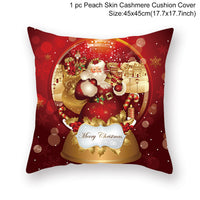 HKM-928467 Christmas-Themed Linen Pillowcase for Sofa Decoration - Red & Green, 45x45cm